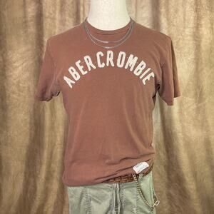Y2K Abercrombie T-Shirt Brown Patchwork Embroidered Short Sleeve Muscle Tee